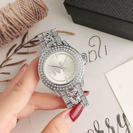 Brand Watches Women Lady Girl Diamond Crystal Big Letters Style Metal Steel Band Quartz Wrist Watch pretty durable gift grace high227W