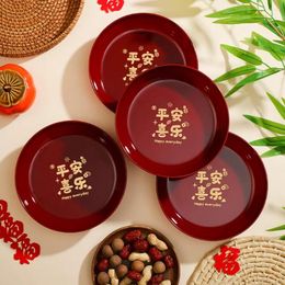 Plates Red Spring Festival Snack Plate Plastic Anti-fall Table Serving Tray Round Flower Shaped Storage