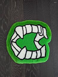 Carpets Carpets Halloween Vampire Teeth Tufted Rug Green Mouth Floor Mat Bathroom Nonslip Absorbent Bath Bedside Carpet Home Decor