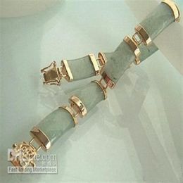fine natural jade carved 18K gold bangle Chain bracelet307u