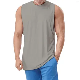 Men's Tank Tops Summer Large Split Loose Sports Fitness Vest Lengthened Hiphop Pure Lolor Sleeveless Cotton Long Sleeve