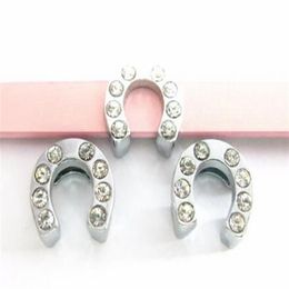 20 50pcs lot 8mm rhinestones horse hoof horseshoe slide charms diy accessories fit for 8MM wristband bracelet fashion jewelrys203w