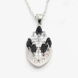 Pendants EIOLZJ Trendy Silver 925 Pendant Necklace For Women And Girls Black Crystal White Zircon Stamp Necklaces Free Jewellery Box