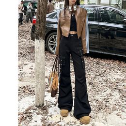 Women's Jeans Flared High Rise Loose Wide Leg Cargo Pants Street Vintage Trousers Stylish Versatile Slacks Trendy Streetwear Women