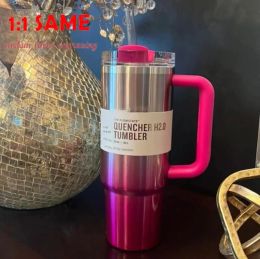 New Camelia Pink Gradient H2.0 40oz Stainless Steel Tumblers Cups with Silicone handle Lid And Straw Travel Car mugs Keep Drinking Cold Water Bottles 1219