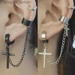 Dangle Chandelier Punk Cross Tassel Earrings Women Integrated Clip Stud Earring Christian Gothic Hip Hop Jewellery Metal Chain Ear Ring Earring MenL231219