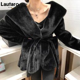 Women's Fur Faux Fur Lautaro Winter Black Warm Oversized Faux Fur Cardigan Women Drop Shoulder Long Sleeve Sashes Loose Stylish Korean Fashion 2021 J231219