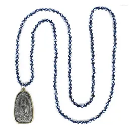 Pendant Necklaces KELITCH Blue Colour Agate Crystal Beaded Necklace Sakyamuni Buddha Friendship For Women