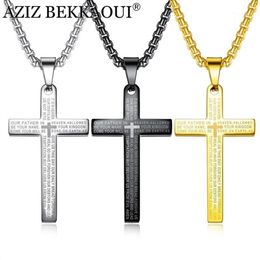 AZIZ BEKKAOUI Men's Titanium Steel Necklace Vintage Cross Necklace Verse Boy's Pendant Bible Men's Accessories For 2397