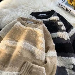 Men's Hoodies Men And Women Trend Personality Laziness Striped Sweaters Couples Autumn Winter Korean Retro Casual Y2k Top