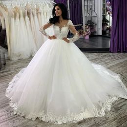luxury Ivory Lace Appliques Long Sleeves Wedding Dress 2024 Princess Lace Up Back Ball Gown Women Bride Gowns Vestidos De Novia
