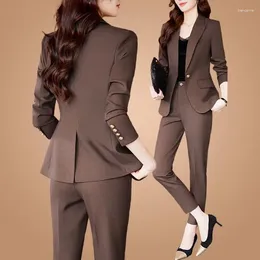 Women's Two Piece Pants Elegant Autumn Fashion Professional Suit Matching Set 2023 Korean Casual Blazer Coat Two-piece Female Outfits