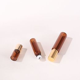 Portable Mini Perfume Bottles 2.5ml 5ml 10ml 768pcs/lot Dark Brown Roller Bottle With Gold Cap