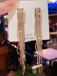 Dangle Chandelier Vintage Golden Colour Bar Long Thread Tassel Drop Earrings for Women Glossy Arc Geometric Latest Fashion Jewellery Hanging 231219