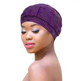 Ethnic Clothing Glitter Full Diamonds Top Knotted Turban Cap Elastic Women's Head Wraps Muslim Headscarf Bonnet Female African India Caps