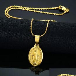 Pendant Necklaces Relius Jewelry Virgin Mary Necklaces Pendants 2024 Christian 14K Yellow Gold Chains For Women Fashion Accessories Ma Dhy9X