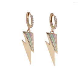 Dangle Earrings Flash Shape Drop Rose Gold Colour Paved 5A Cubic Zirconia And Multicolor Enamel Hoop Earring For Women Fashion Jewellery