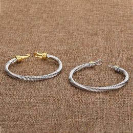 Bangle Silver ed Cuff Bangle Fashion Men Bracelets Charm Bracelet hook 5MM Wire Woman Designer Cable Mens Jewellery Exquisite S269i