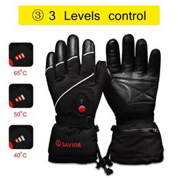 Ski Gloves Saviour Heat Winter Heated Gloves for Women Electric Heating Ski Gloves Men Leather Glove for Sports Rechargeable Battery Thermal 231218