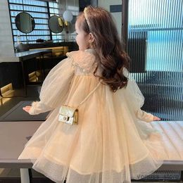 Girl's Dresses Girls' Suit New Autumn Puffed Sleeve Mesh Princess Dress + Long Sleeve Base Pullover Two-piece Set Kids Clothes Girls