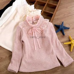 Pullover Autumn Winter Sweet Fashion Harajuku Girls Knitting Tops All Match Kawaii Casual Undershirt Cute Solid Long Sleeved Kids SweaterL231215