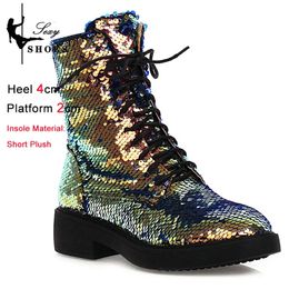 Women 687 Winter Plush Autumn Ankle Low Heel Round Toe Zipper Short Boots Discoloration Sequined Cloth Multi-color Shoes 231219 91588 52948 67243