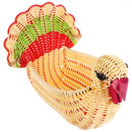 Dinnerware Sets Rattan Fruit Basket Turkey Shape Wicker Woven Bread Baskets Tray Serving Display Bowl Weaving Storage