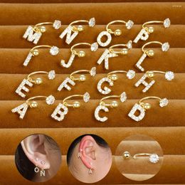 Stud Earrings Vintage Gold Colour Stainless Steel 26 Letters Crystal Zirconia Tragus For Women Piercing Jewellery