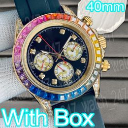 Luxury fashion rainbow watch diamond watches 40mm Six hands menwatch 316 Refined steel Italian rubber watchband Crystal dial Automatic Luminous Waterproof watch