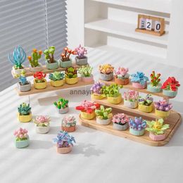 Model Building Kits Simulated Flower Bonsai Pot Miniature Landscape Model Plant Series Succulents Building Blocks Part Landscape Bricks Toys for KidL231216