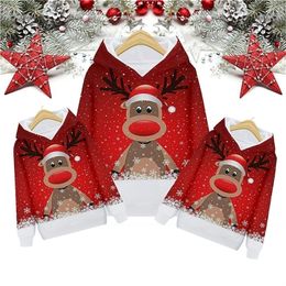 Family Matching Outfits Ugly Christmas Hoodie Elk Casual Pocket Red Long Sleeve Adorable Hoodies 231218