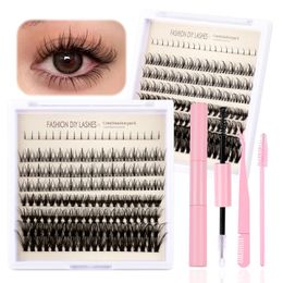 Thick Natural 220 Clusters DIY Segmented Eyelashes with Lash Bond & Seal Tweezer Lash Brush Handmade Reusable Crafted Lashes Extensions