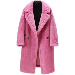 Women's Fur Faux Fur Winter Teddy Bear Coat Mid-Length Grained Sheep Shear Fur Coat For Women Lamb Fur Integrated 231219
