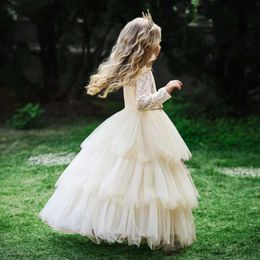 Girl's Dresses Girls White Yellow Pink Lace Evening Dress Children Piano Performance Ball Gown Kids Princess Wedding Fluffy Cake Gauze Dresses