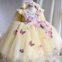 Girl Dresses Lovely Yellow Flower For Wedding Princess Butterfly Floral Boho Toddler Pageant Gowns Kids Birthday Dress