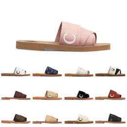 Woody Cotton Slippers Sandals Slides Sliders For Women Mules Flat Slide Light Beige Black White Pink Red Blue Lace Lettering Canvas Woman Slipper Slider Sandal