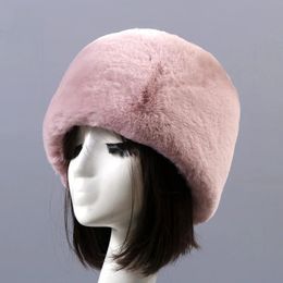 Trapper Hats Fashion Rrabbit Faux Fur Cossack Style Russian Women Winter Soft Ski Earflap Warm Round Flat Cap Female Headgear 231218