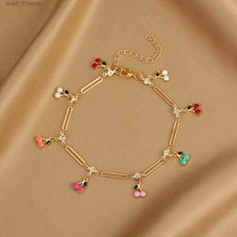 Anklets 1PCs Copper Butterfly Evil Eye Anklet Stylish Gold Color Enamel Foot Chain No Box Women Summer Beach Foot Show Jewelry 21cm LongL231219