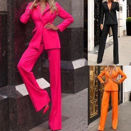 Women's Two Piece Pants Spring Autumn Formal Outfits Office Lady Sets One Button Blazer Jacket Women Trouser Suit Blue Pant Suits