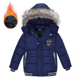 Jackets 2023 Winter Boys Jacket Lining Plus Fleece Keep Warm Fur Collar Hooded Heavy Coat For Kids Children Windbreaker Outerwear 231218