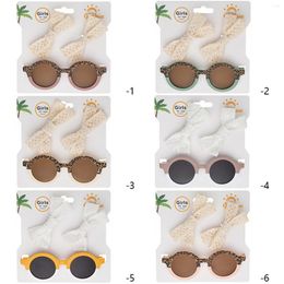 Hair Accessories 2PCS Sunglasses Set For 1-9years Kids Girl Contrast Colour Round Glasses With Princess Bowknot Clip