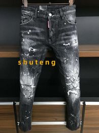 Sales Men Jeans Hole Light Blue Dark GREY ITALY Brand Man's Long Pants Trousers Streetwear Denim Skinny Slim Straight D2 Biker Jean Real 965 9585