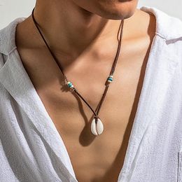 Pendant Necklaces KunJoe Bohemian Plastics Shell Wood Bead Necklace For Men Vintage Brown Korean Velvet Short Party Jewellery