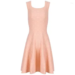 Casual Dresses Women's Knitted Cotton Pleated Jersey Dress Pink Elegant OL 42320