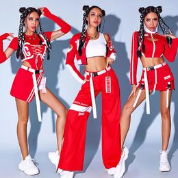 Stage Wear Girls Group Jazz Dance Costumes For Women Gogo Dancers Red Outfits Adult Hip Hop Performance Party Dress DQS15151