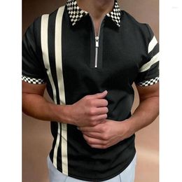 Men's T Shirts 3D Printed Lapel Fitted Zippered Shirt3d Printing Slim-Fit Zipper Shirt