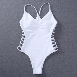 wear White Women Bathing Suit Hollow Out Female Onepiece Swimwear Bra Padded Female Monokini Bodysuit swimsuits free shipping