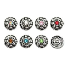 High quality flower W254 18mm 20mm rhinestone metal button for snap button Bracelet Necklace Jewellery For Women Silver jewelry317z