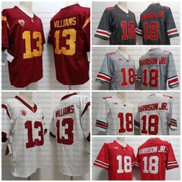 USC College 13 Caleb Williams Football Jersey Ohio State Buckeyes 18 Marvin Harrison Jr. Red White Black Men Jerseys