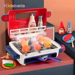 Kitchens Play Food Kids BBQ Grill Kitchen Toys Mini Electric Barbecue Game Simulation Play Foods Cooking Music Light Pretend Play Toys For Kids 231218